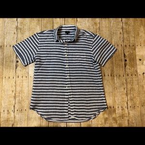 J Crew men’s L Button Up Linen Shirt Navy White